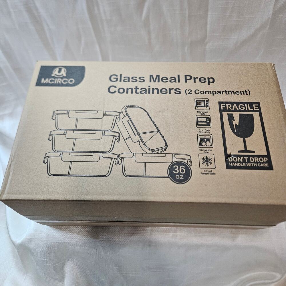 NIB MCIRCO 36 oz Glass Meal Prep Containers (2 Compartment), Set of 5